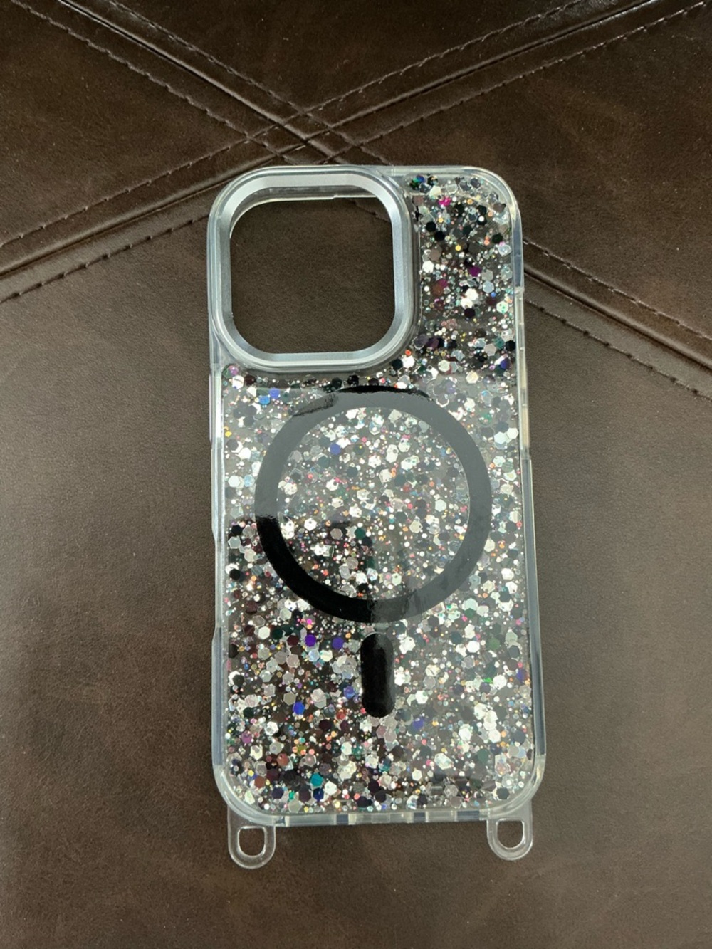 Clear Glitter Smartphone Case with MagSafe Ring - Black/Silver Sparkle
